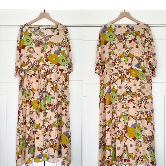 WRAY NYC Silk Market Dress in Psych Floral Midi - Size M - Picture 3 of 5